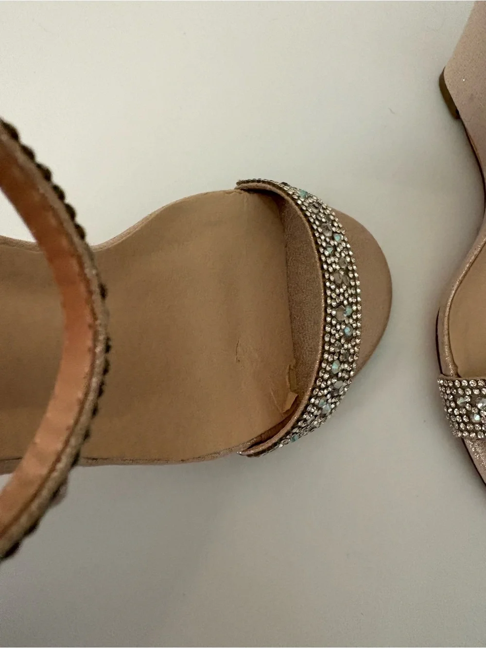 David's Bridal Champagne Blush Rhinestone Wedge Sandals Sz 7.5